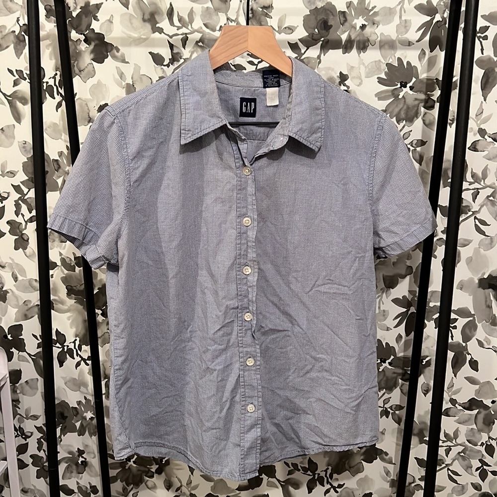Gap Classic 90s Preppy Blue Gingham Button Down Women’s Sz L